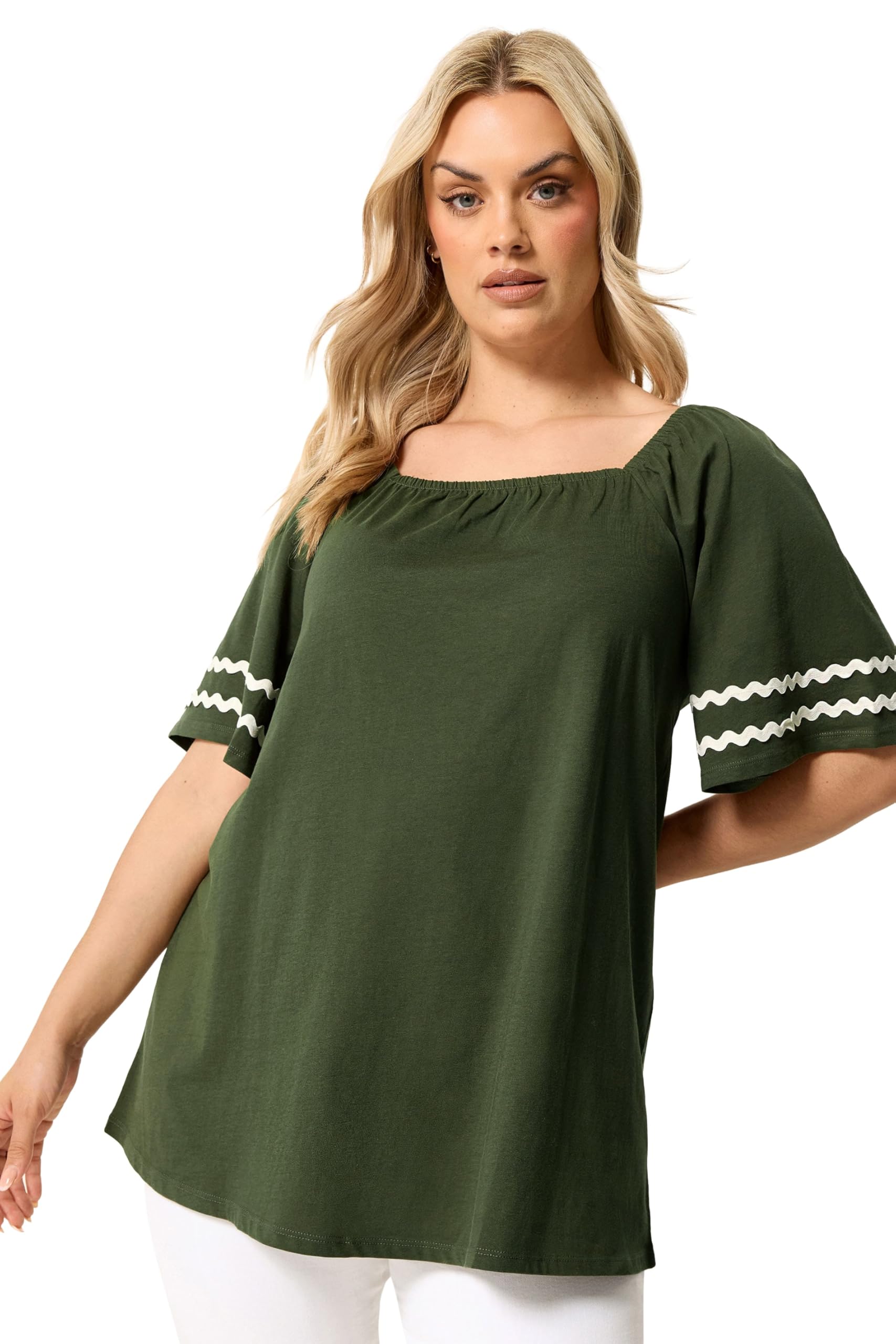 Yours Women's Short Sleeve Swing Blouse - Cotton - Dark Green - Size 20