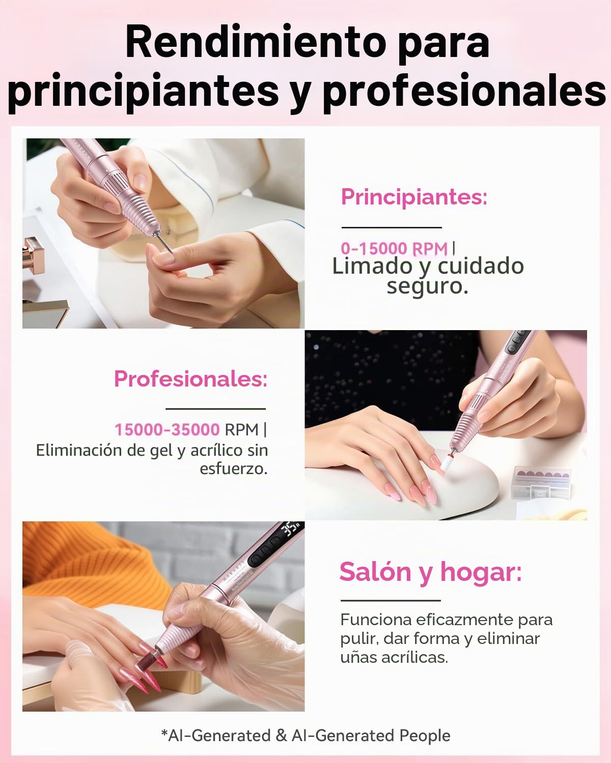 Makartt Torno para Uñas Profesional – Torno para Uñas Recargable con 35000 RPM, Juego de Lima Uñas Eléctrica para Esmalte de Uñas Acrílico en Polvo gel, Nail Drill Manicura Silencioso Ligero Portátil | Lima eléctrica portátil con accesorios, para uñas acr