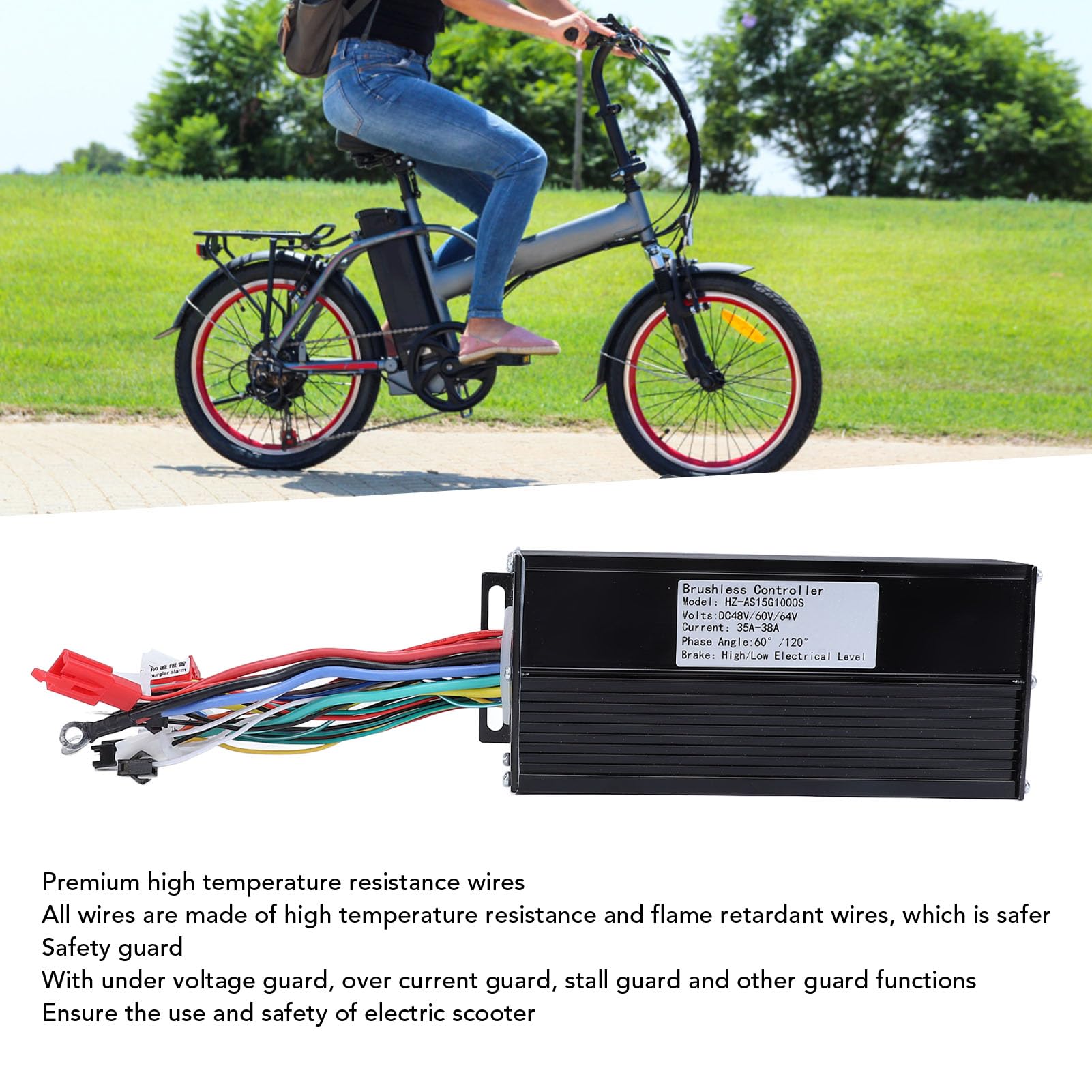 BuyWeek Contrôleur de Moteur sans Balai de Vélo Électrique, 48V 60V 64V 1000W Contrôleur de Moteur Scooter Électrique pour E-Bike Trottinette Électrique Tricycle Électrique (HZ-AS15G1000S)