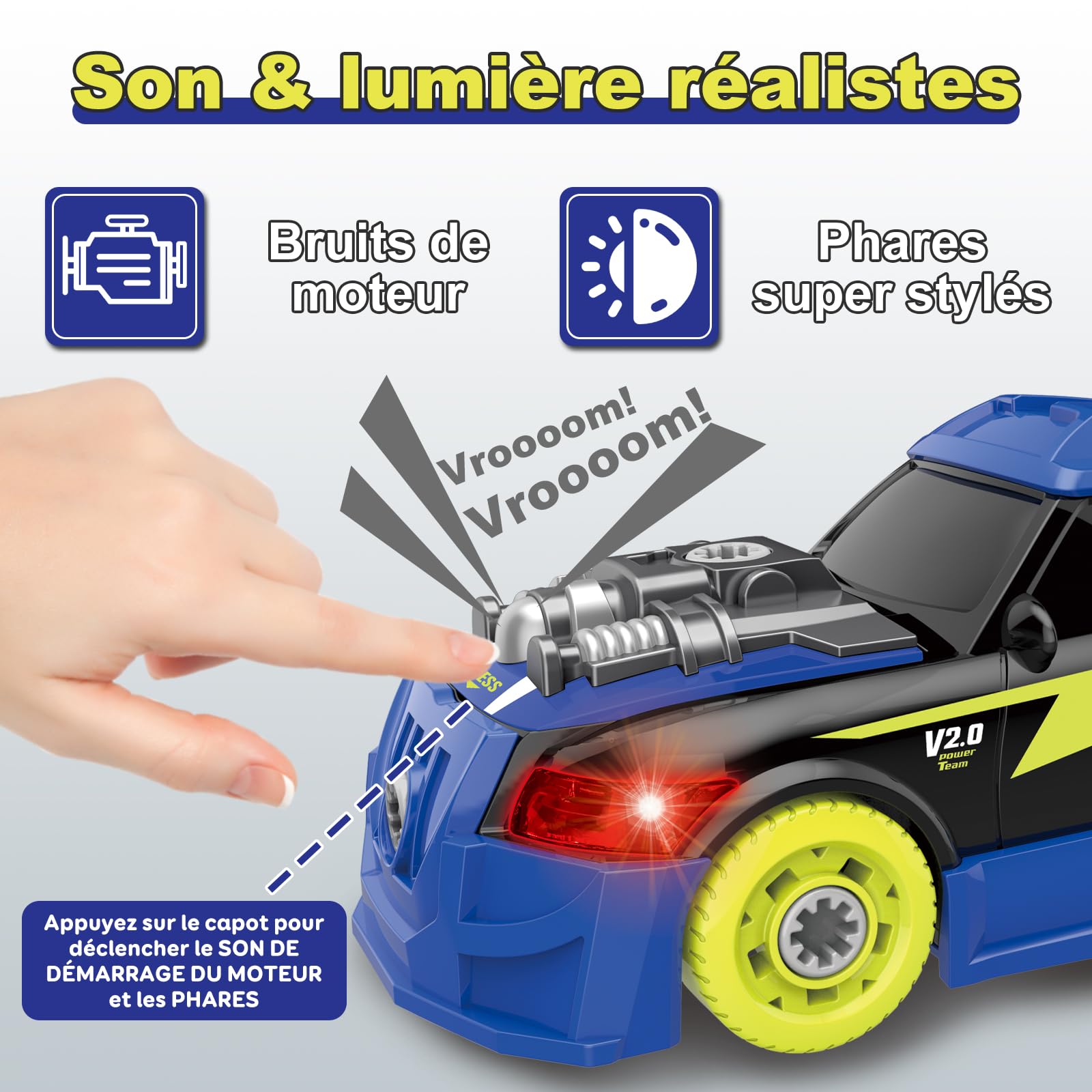 Pup Go Voiture Démontable pour Enfants 3+ Ans, Idee Cadeau de Noël, Jouet Éducatif 26 Pièces avec Perceuse Électrique, Voiture à Construire avec LED et Sons Réalistes (Bleu)