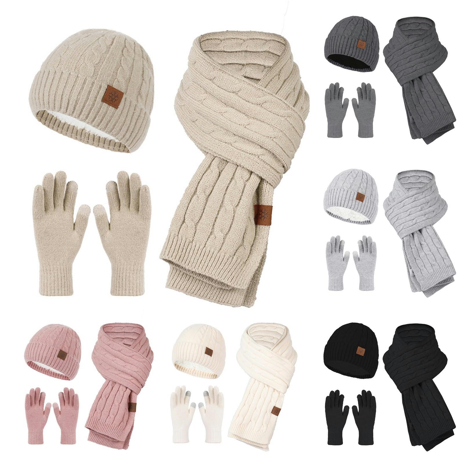 Mütze, Schal & Handschuh-Sets Für Damen Strickmütze Für Damen, Mütze Für Kaltes Wetter, 3er-Pack, Warme Wintermütze Für Damen, Schal Und Handschuhe, Weich-Khaki-eine Größe