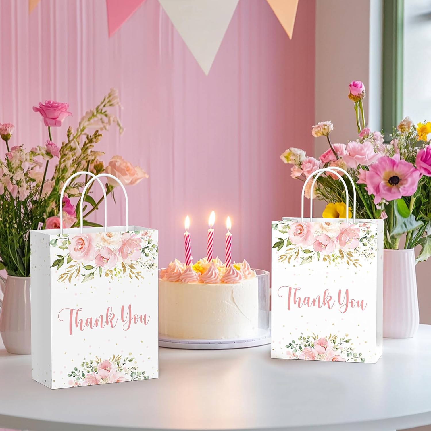 QIELSER 30 Pcs Thank You Gift Bags with Tissue Paper Floral Design Thank You Bags with Handle for Retail Shopping, Wedding, Baby Shower, Holiday, Party Favors, 8.3x6x3.2 in - Image 5