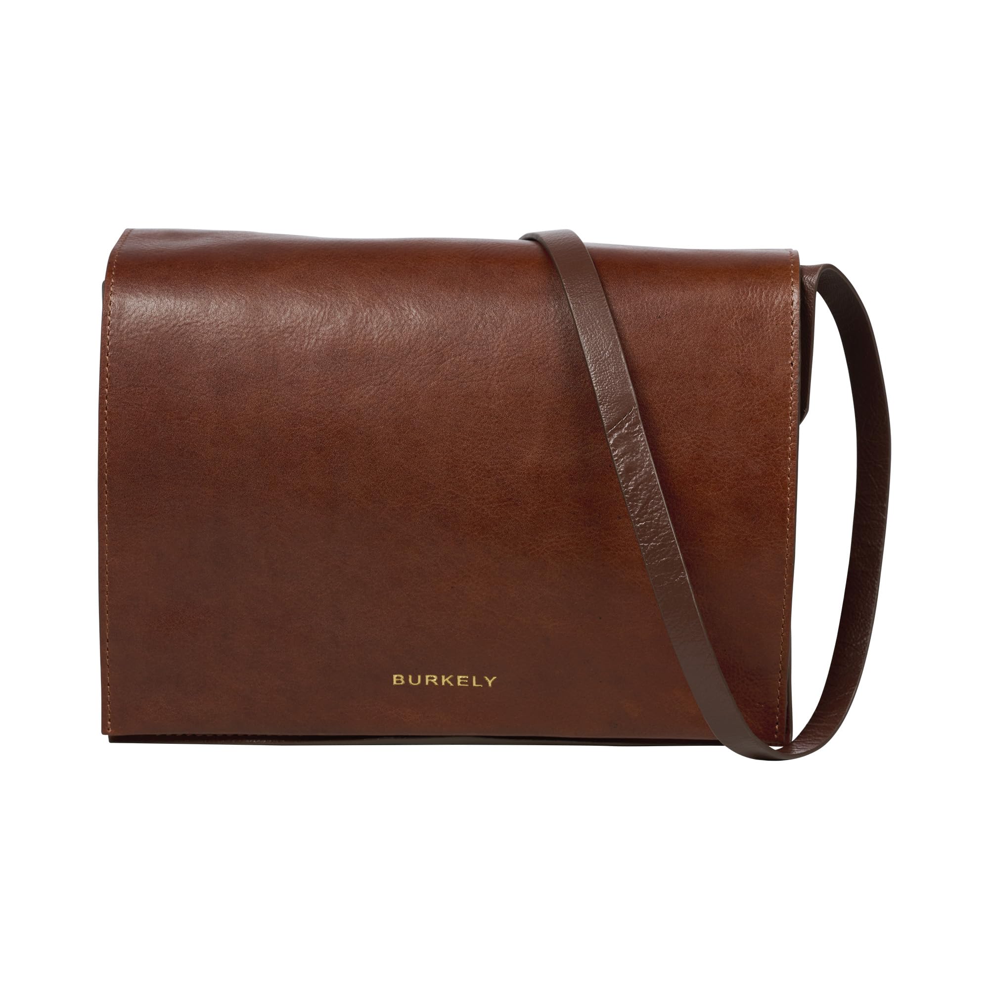 Burkely Fine Florence Satchel Bag – Vegetabil Gegerbtes Leder – Damen Umhängetasche mit Klappe und Gold Details