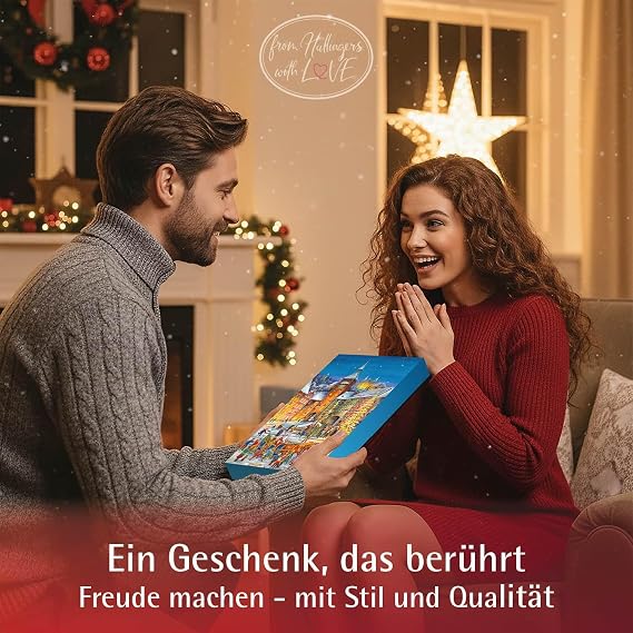 Hallingers Genuss Manufaktur Pralinen Adventskalender - ohne Alkohol handmade aus Confiserie-Edelkakao in wertigem Softfeel-Karton Romantische Wei... Weihnachtskalender für Frauen Männer