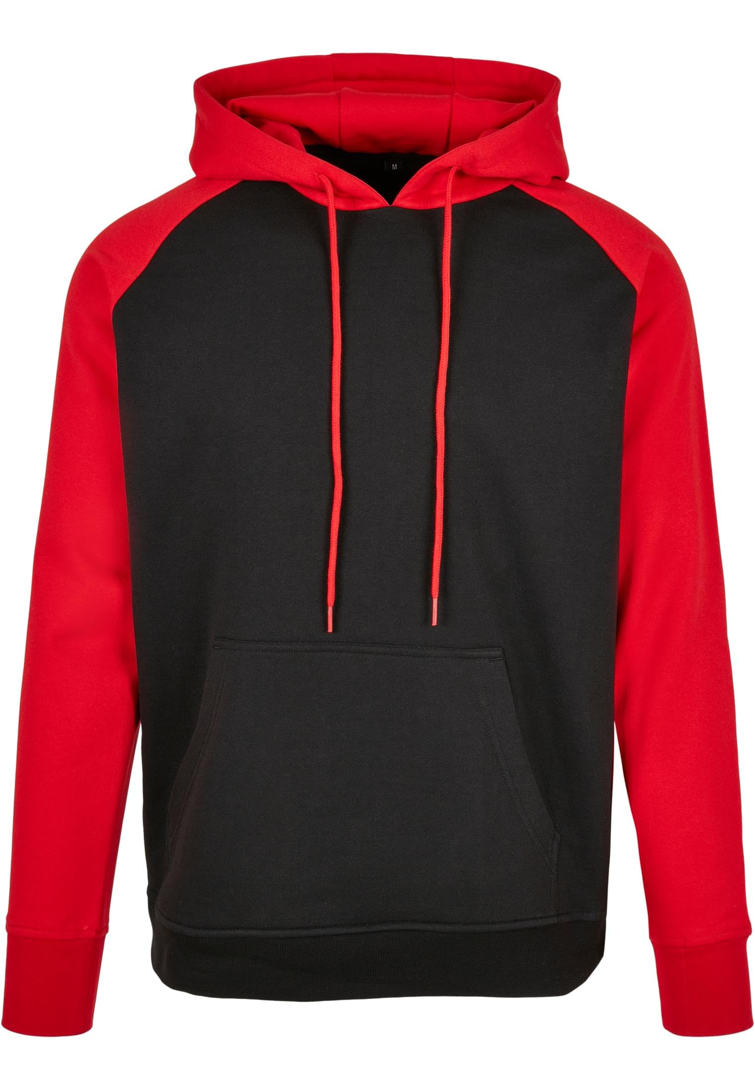 Build Your Brand Men's Basic Raglan Hoodie with Contrasting Sleeves, Sizes XS - 5XL, black/red, XXXXXL