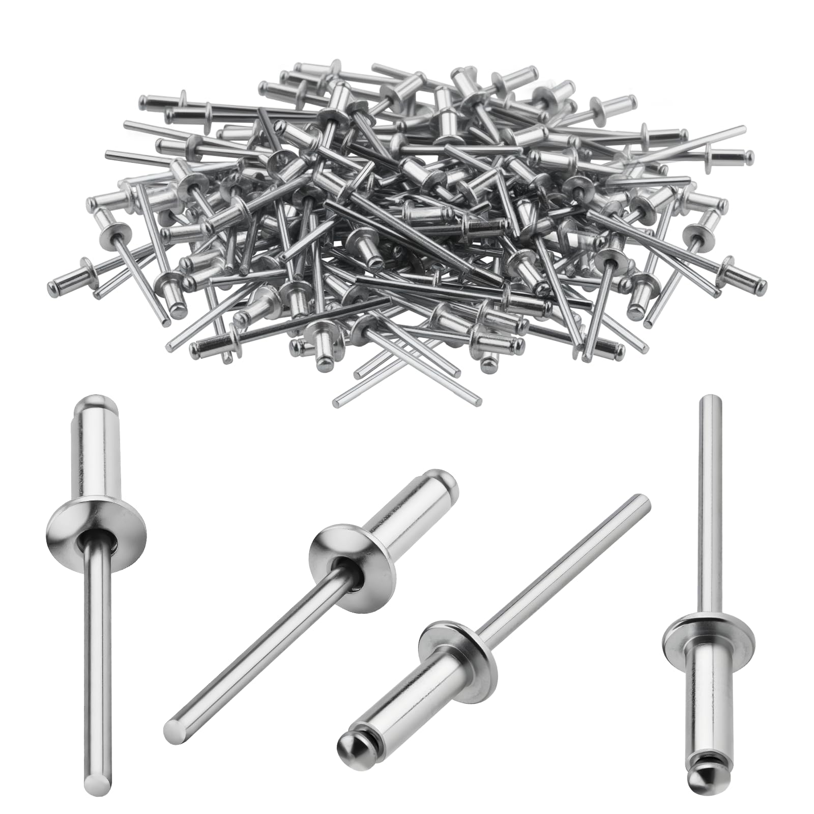 TXXATX Alu Blindnieten 4x8 mm Kuppelkopf Popnieten 120 Stück Nieten Silber mit Offenem Ende für Metall Holz Kunststoff Möbel Auto Marine Verbindung und Befestigung