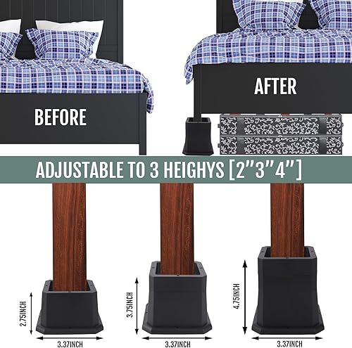 Miniatura 4 de BTSD-home Elevadores de cama de 2, 3 o 4 pulgadas, elevadores de muebles resistentes, ajustables, elevadores de cama, elevadores de mesa,