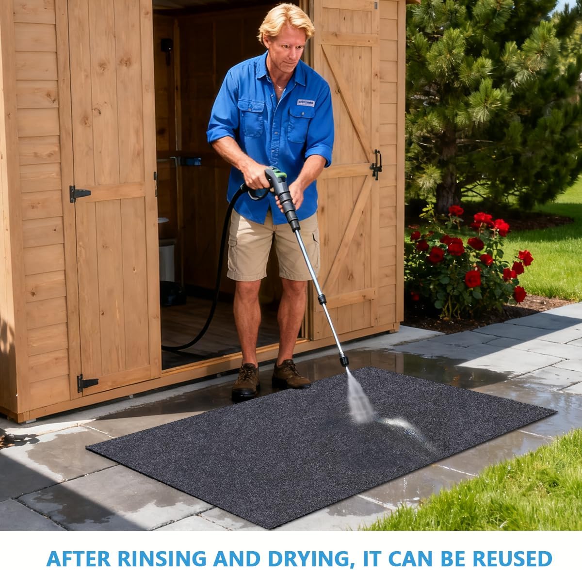 Outdoor Storage Shed Mat，Anti-Slip Patio Furniture Floor Mat，Waterproof Carport Mat，Backing prevents liquid penetration，Soft Material, Non-slip Backing,Washable，Excluding storage shed (10 × 10 FT)