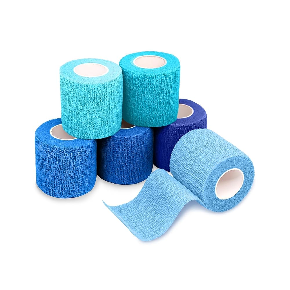 FriCARE Self Adhesive Bandage Wrap, Medical Tape in First Aid Kit, Cohesive Bandages for Wounds Sport Vet, 2 Inches X 5 Yards 6 Rolls, Ocean
