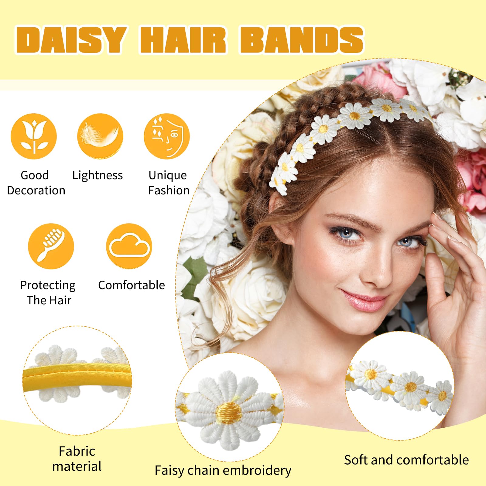 2 accesorios para el cabello de margaritas amarillas, diadema de margaritas, cómodo de llevar, bonito diseño de margaritas, ampliamente utilizado en fiestas de cumpleaños, reuniones familiares, bailes