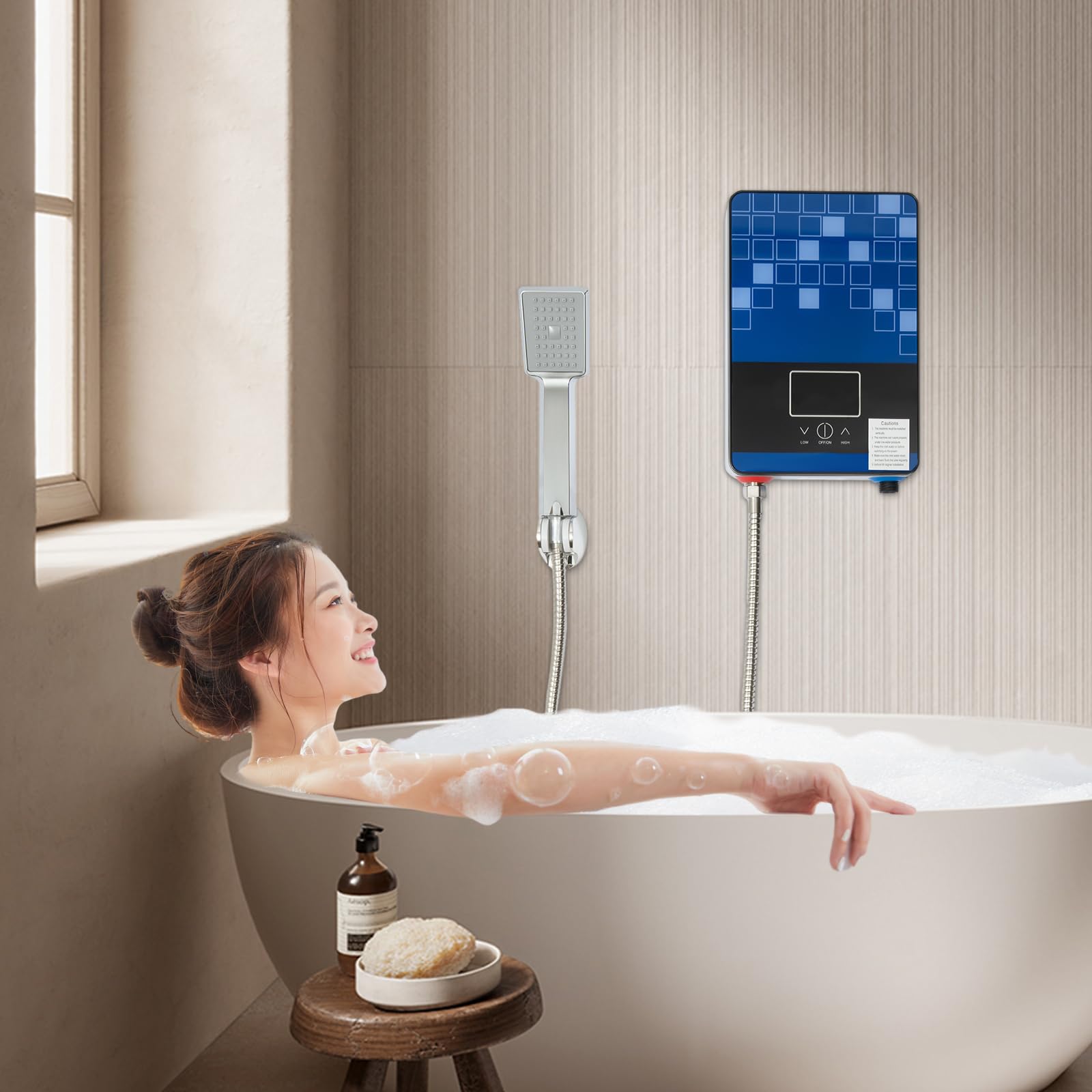 Riscaldatore istantaneo elettrico digitale senza serbatoio doccia acqua calda, adatto per bagni, parrucchieri, hotel, saloni di bellezza, scuole, ospedali (blu)