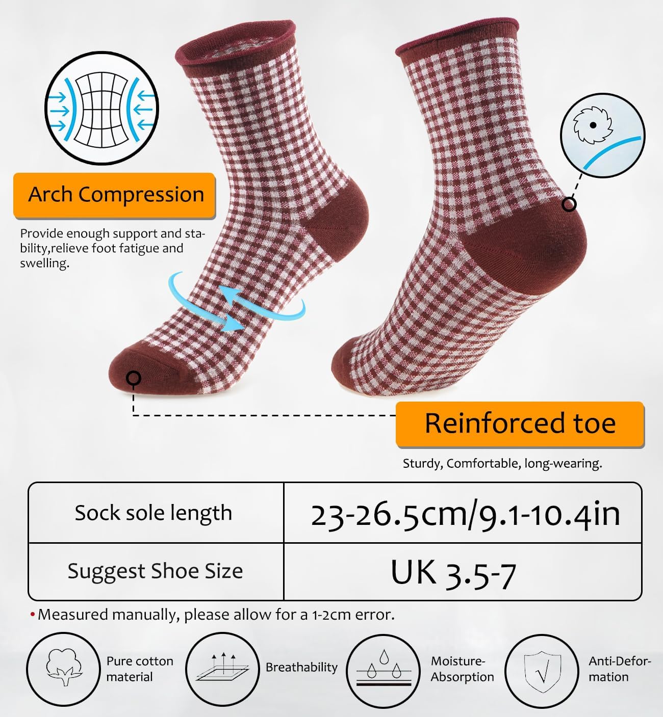 MESU Women Ruffle Frilly Socks Breathable Cotton Crew Socks 5 Pairs