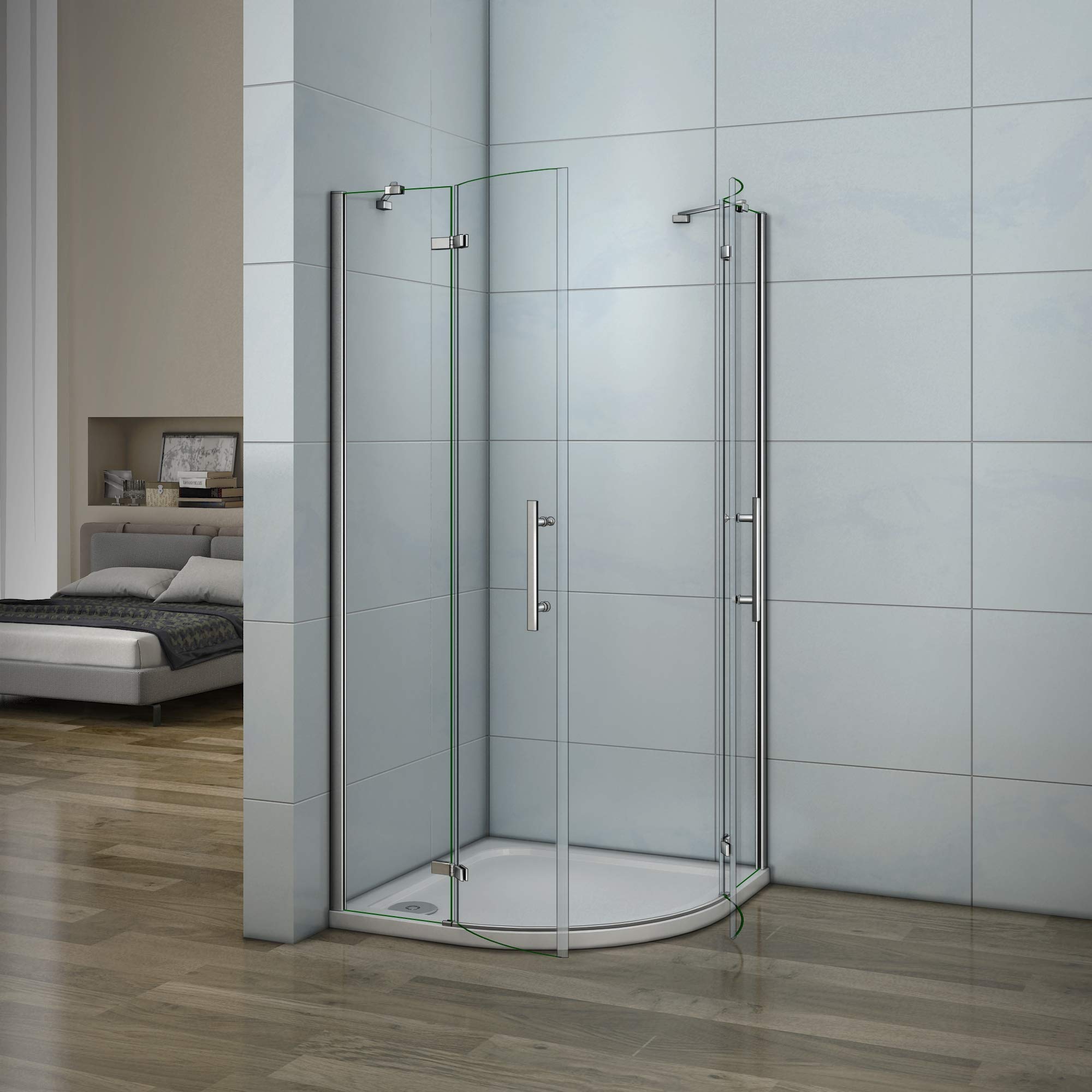 Aica box doccia semicircolare porta battente anticalcare vetro temperato trasparente 6mm (80x80x195 cm)
