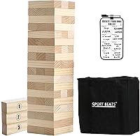 Outdoor Games Large Tower Stacking Game, 54 Wooden Blocks, Stack Up to 4 Ft Tall, Includes Carry Bag and Scoreboard, Backyard and Beach Lawn Yard Fun for Adults and Family