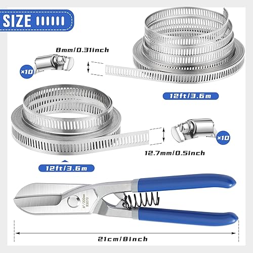 Miniatura 2 de Abrazadera de manguera de acero inoxidable de 24 pies y tijeras de correa de metal ajustable resistente, tijeras industriales con abrazaderas de