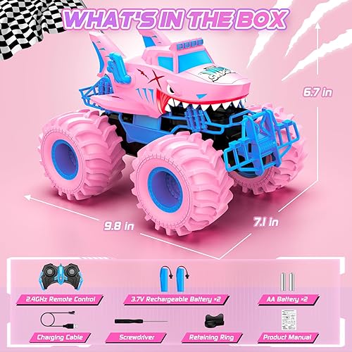Miniatura 2 de Coche de control remoto de tiburón impermeable, autos RC anfibios 116 2.4GHz 4WD todo terreno todoterreno Monster Trucks juguetes, camiones RC