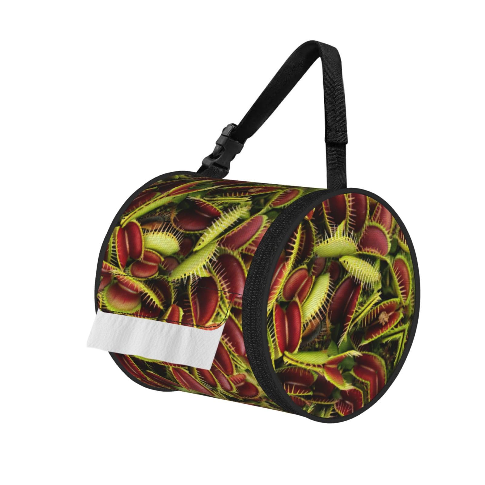 Plant Printed Hanging Tissue Organizer, Smooth Zipper Oxford Cloth Roll Holder for RV Bathroom Desk