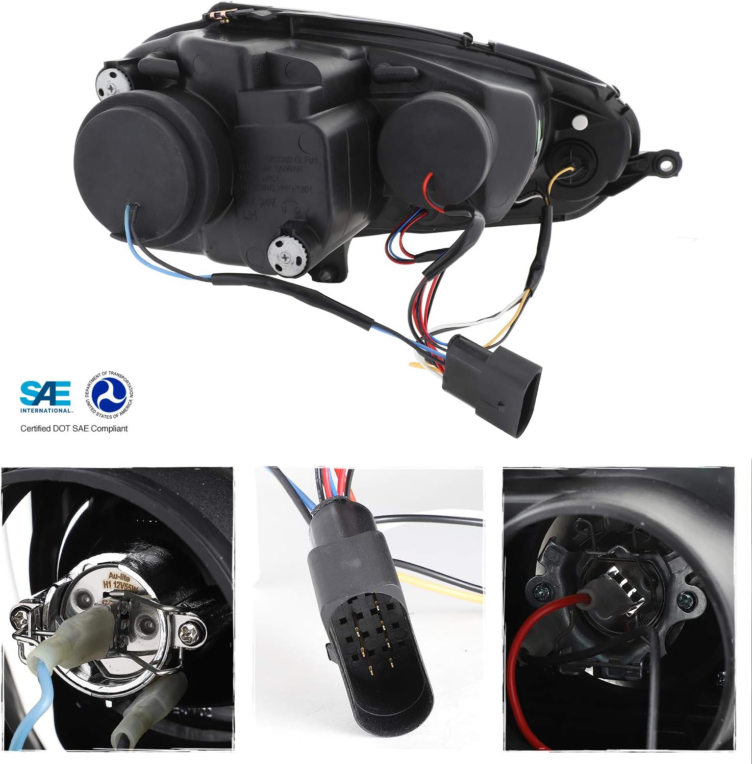 AKKON - For VW Rabbit GTI Jetta R32 Black Bezel DRL LED Strip Halogen Type Projector Headlights