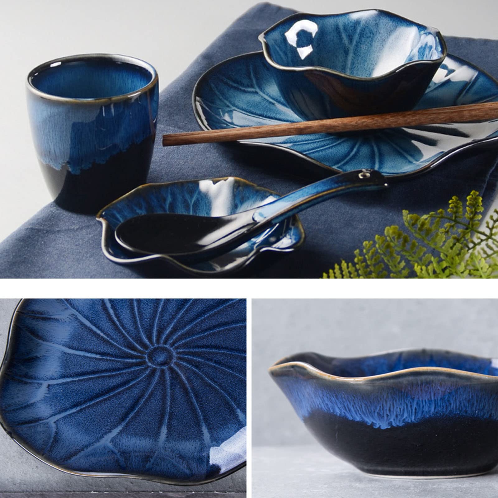 Service de Vaisselle rétro Japonais, Ensemble de Couverts en céramique, Assiette créative, Bol de Riz, Petit Plat, cuillère à Soupe, Vaisselle pour 1 Personne