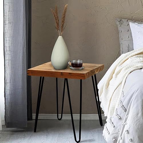 Miniatura 5 de Mesa auxiliar cuadrada de madera recuperada de 15 x 15 x 20 pulgadas de alto, mesas auxiliares de café vintage, soportes rústicos para plantas, sala