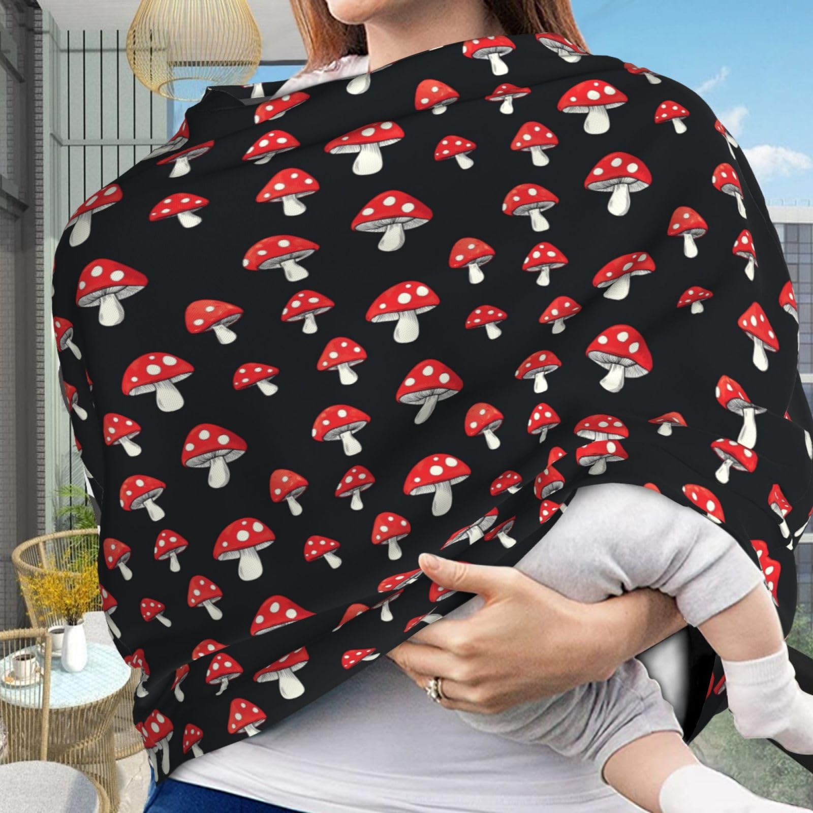Muishi Hand Drawn Cartoon Mushrooms Baby Car Seat Covers Carseat Canopy Soft Infant Stroller Cover Nursing Breastfeeding Covers for Girls Boys Newborn