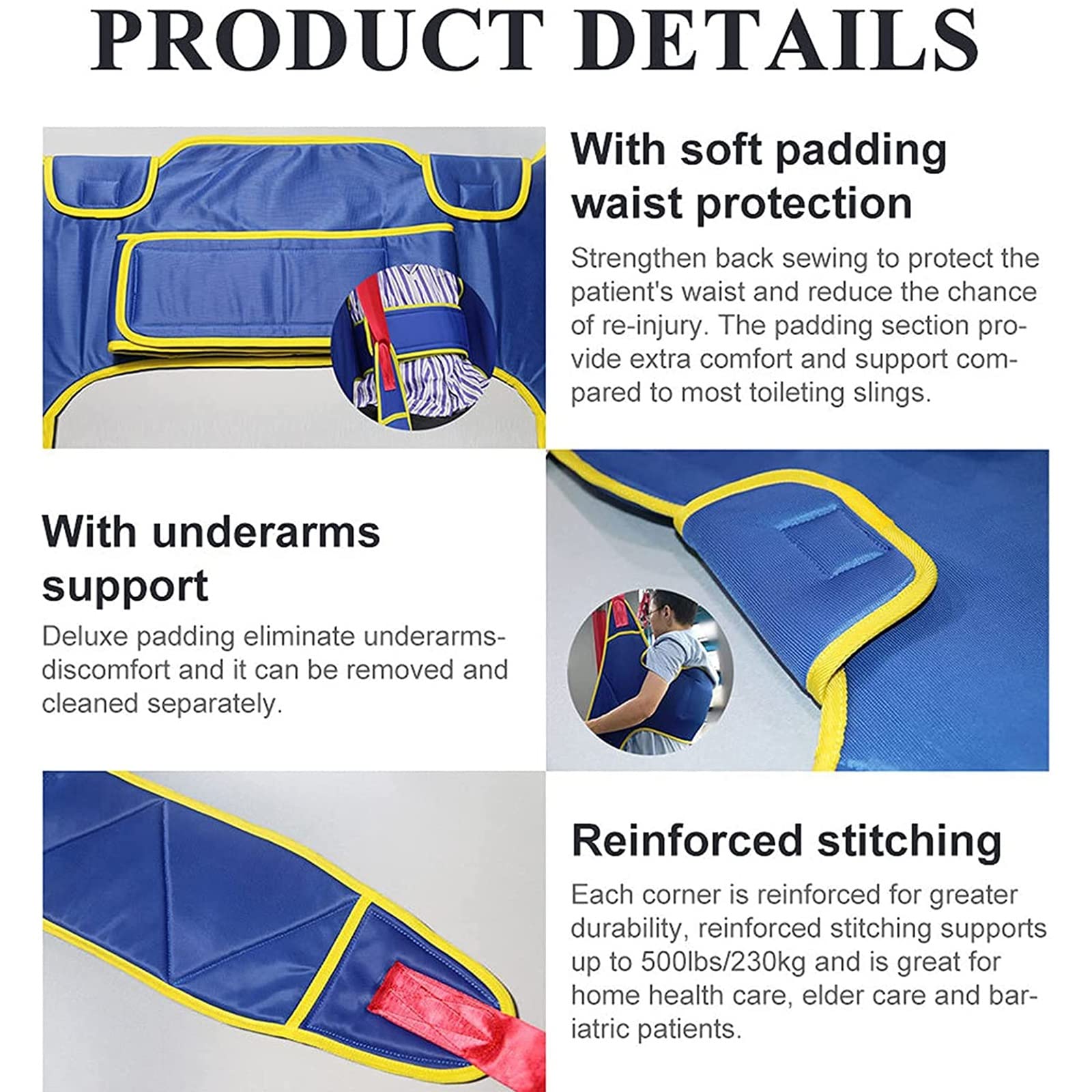 MRKU Sangle de Levage pour Patient, Sangle médicale, Sangle de Douche à Jambes divisées pour Personnes âgées/handicapées, Ceinture de Transfert de Levage de Patient Professionnelle réutilisable