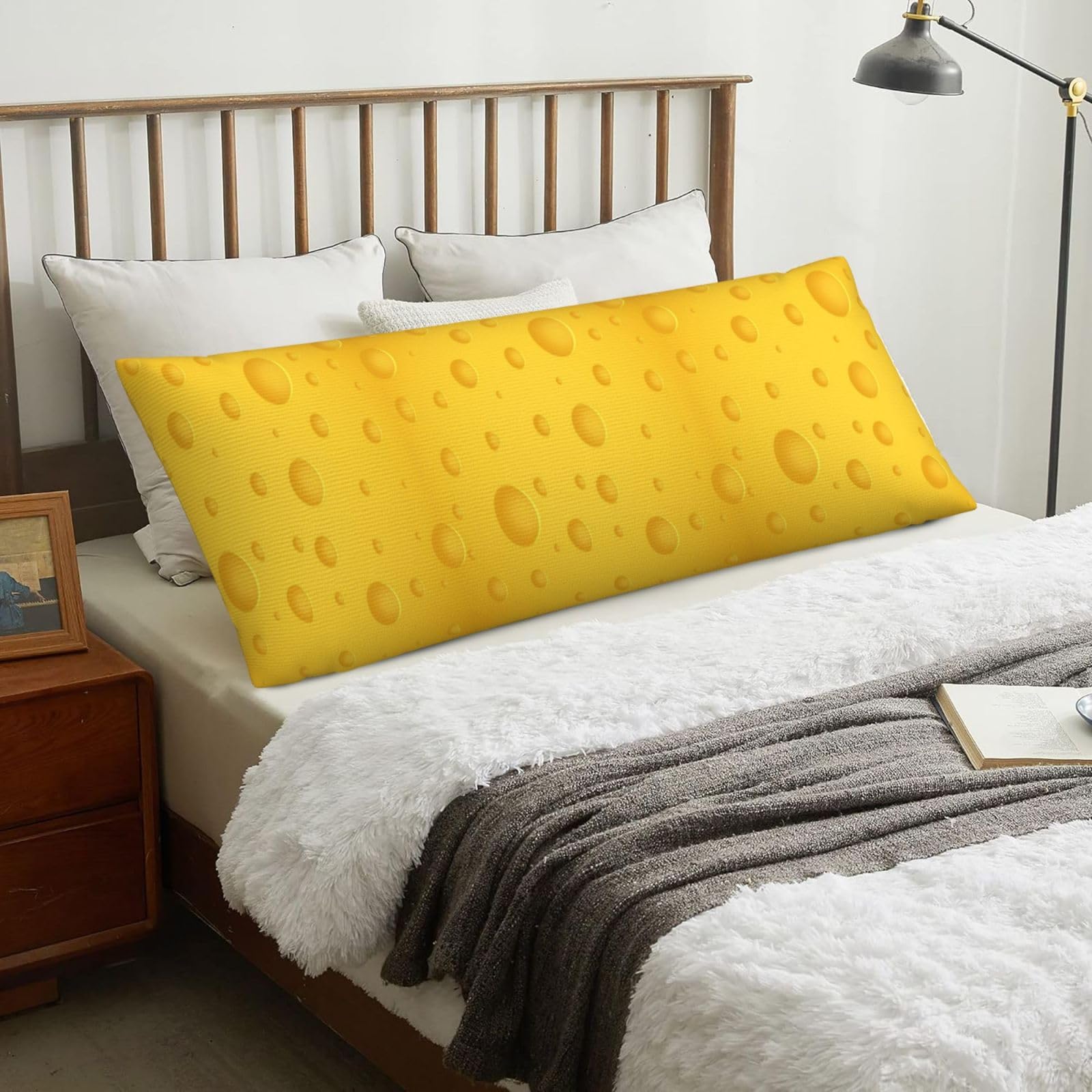 Yellow Cheese, Body Pillow Cover with Zipper,Long Body Pillowcase 20 x 60 in