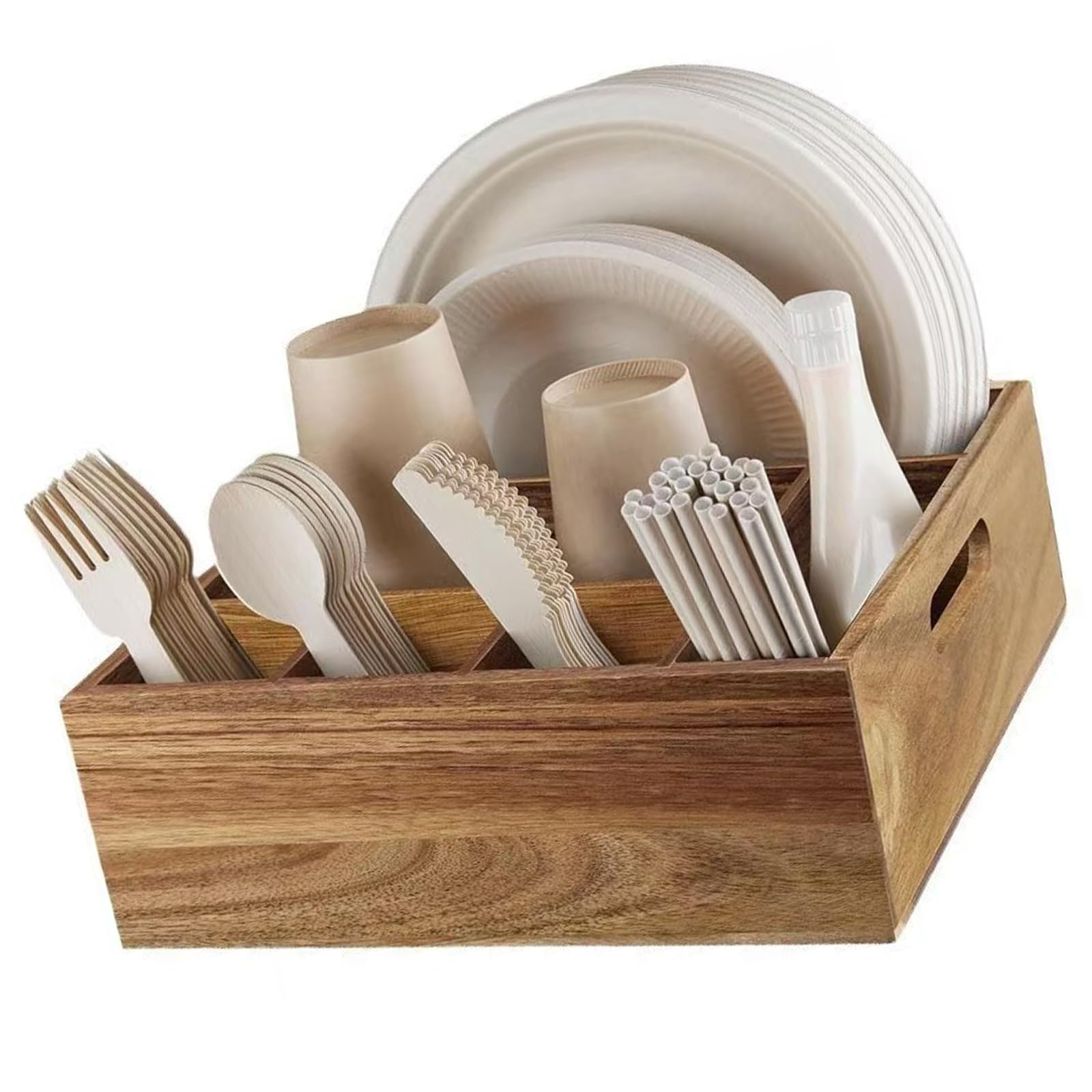 our fave Wooden Party Kitchen Utensils Organizers with Compartments for Plates Napkins and Cutlery Storage Permanent Wooden Cookware
