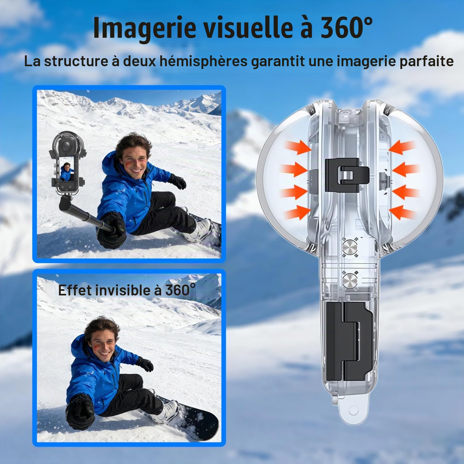60m Invisible Étui Plongée Compatible avec Insta360 X5 pour Plongée Surf