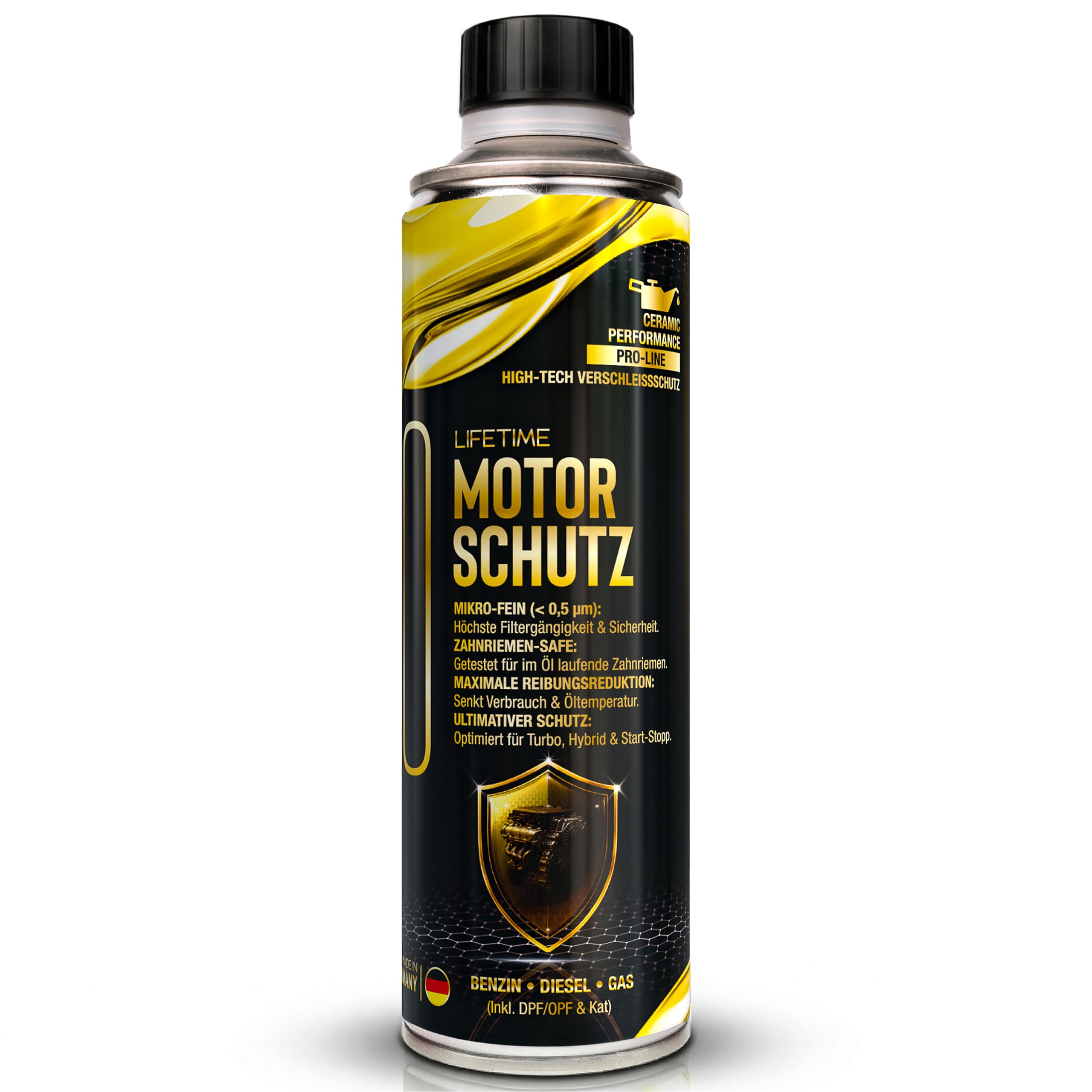 LIFETIME MOTORSCHUTZ Mikro-Keramik Motoröl-Additiv für Benzin- & Dieselmotoren I Keramikverschleißschutz I Öl Additiv | Zahnriemen-Safe | Motorreiniger I bis 7L Ölvolumen I Kaltstart-Schutz 300ml