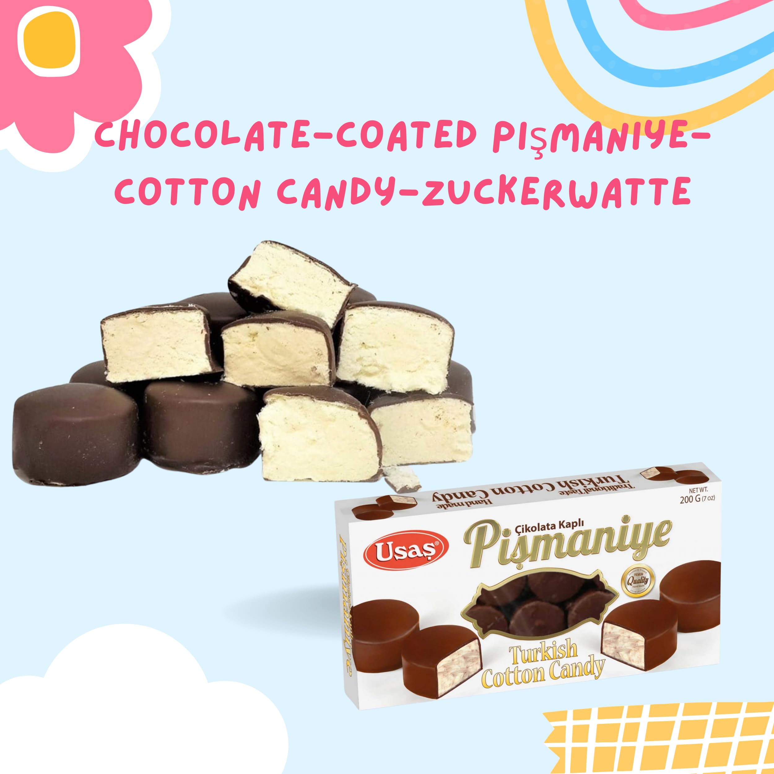 Dulce Turco Tradicional – Pişmaniye/Algodón Dulce Turco con Chocolate – Saray Helva con Pistacho o Chocolate Negro – Especialidad Artesanal de Turquía (Pişmaniye con Chocolate)