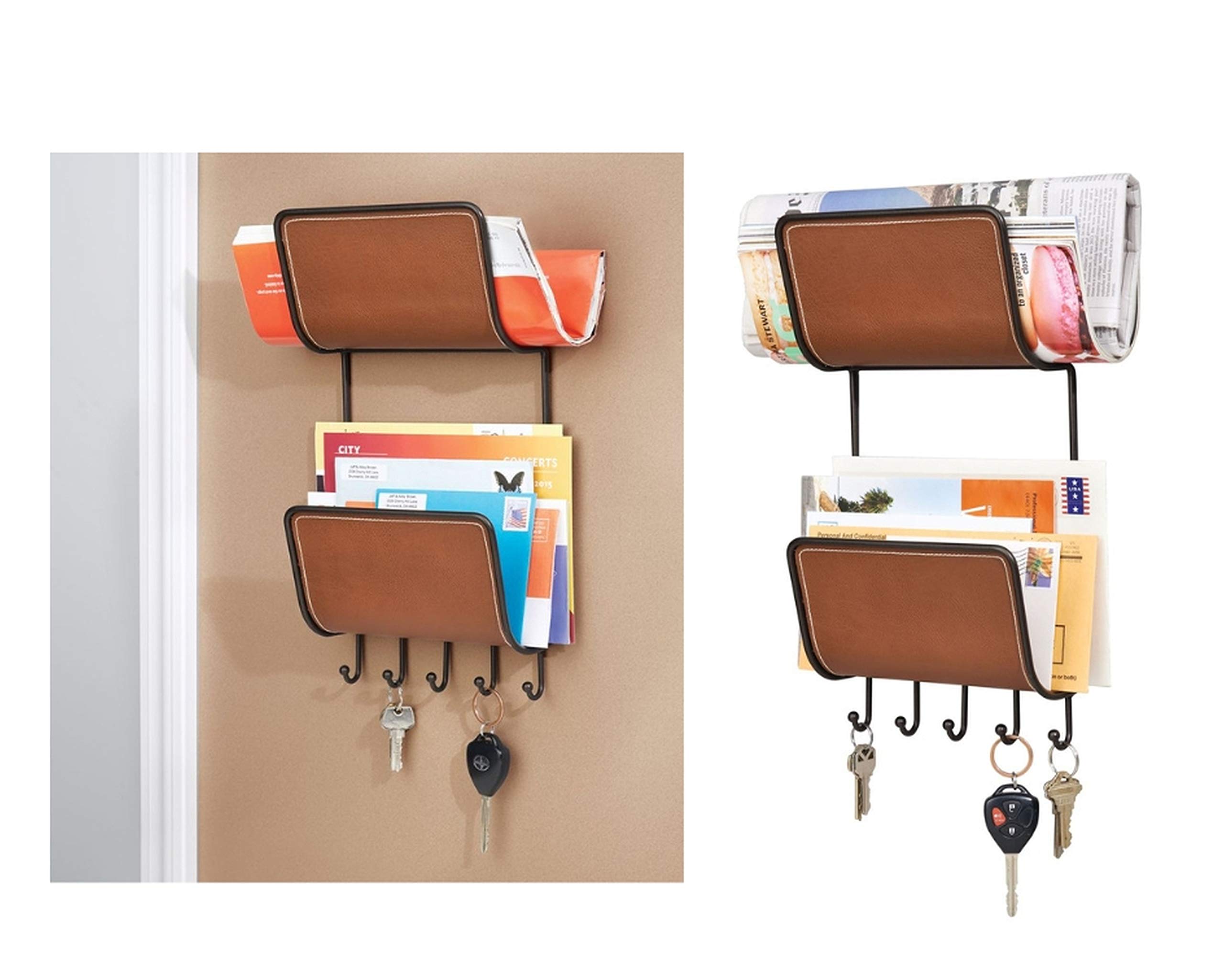 InterDesign Mektupluk,Anahtarlık,Askılık 2 Katlı Deri Kaplama