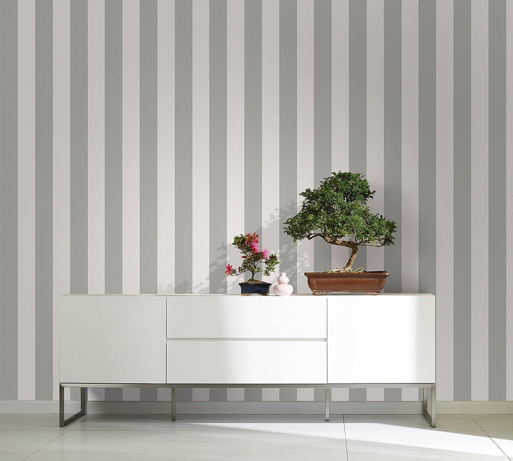 WALLCOVER Non-Woven Wallpaper Grey Silver Striped Wallpaper Country House White Lines Modern Block Stripe Wallpaper Fine Structure 10.05 x 0.53 m Made in Germany - Image 2