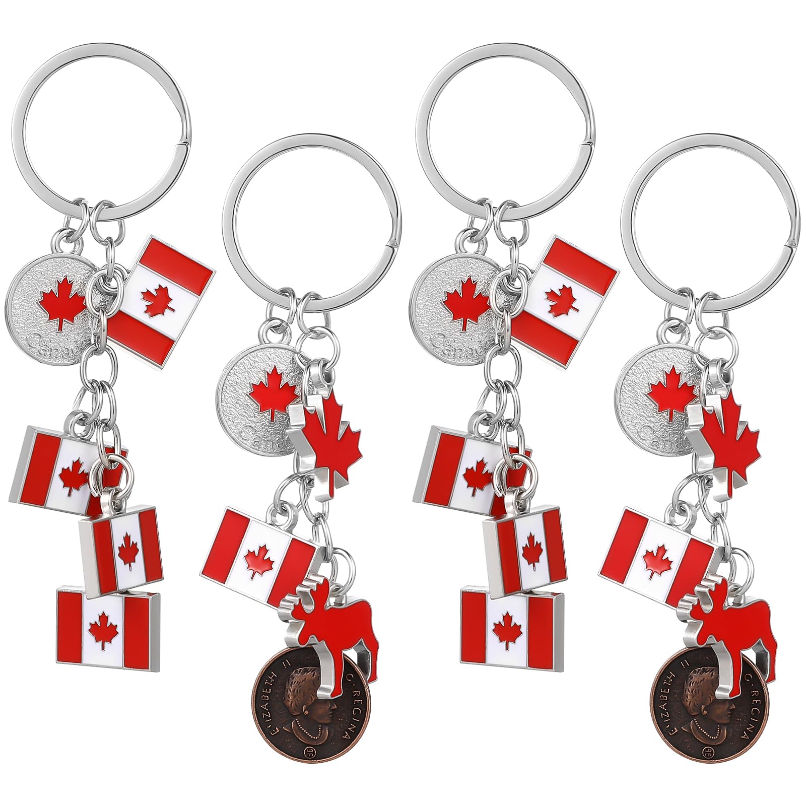 4Pcs Canada Flag Keychains - Maple Leaf Keychain Set (4 pieces) - Red - Unisex Adults - Canada Day Decorations