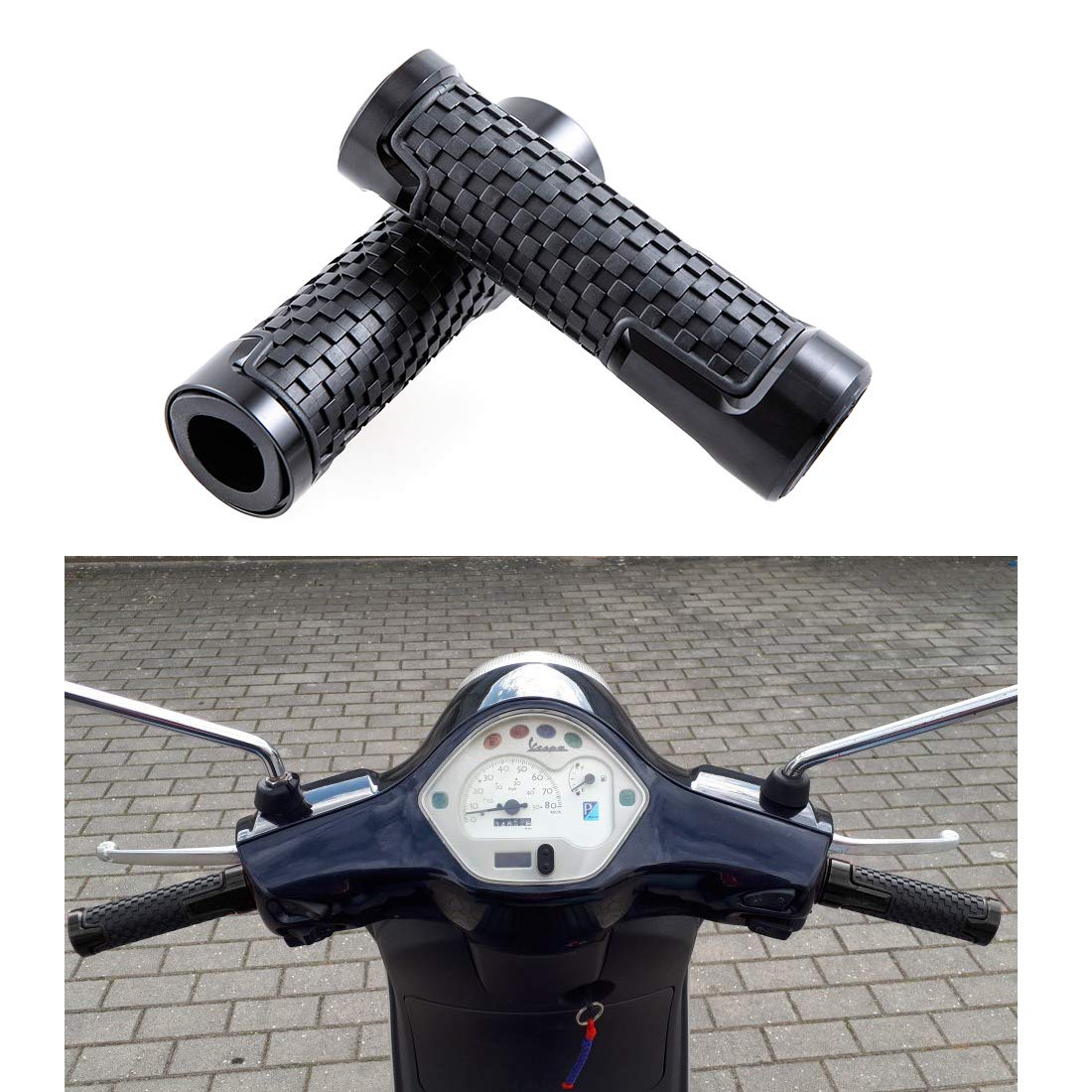 Chwyty uniwersalne na kierownicę motocyklową - 22 mm (7/8") 24 mm (1"), antypoślizgowe gumowe chwyty motocyklowe do skuterów, mopedów, quadów, ATV (czarne)