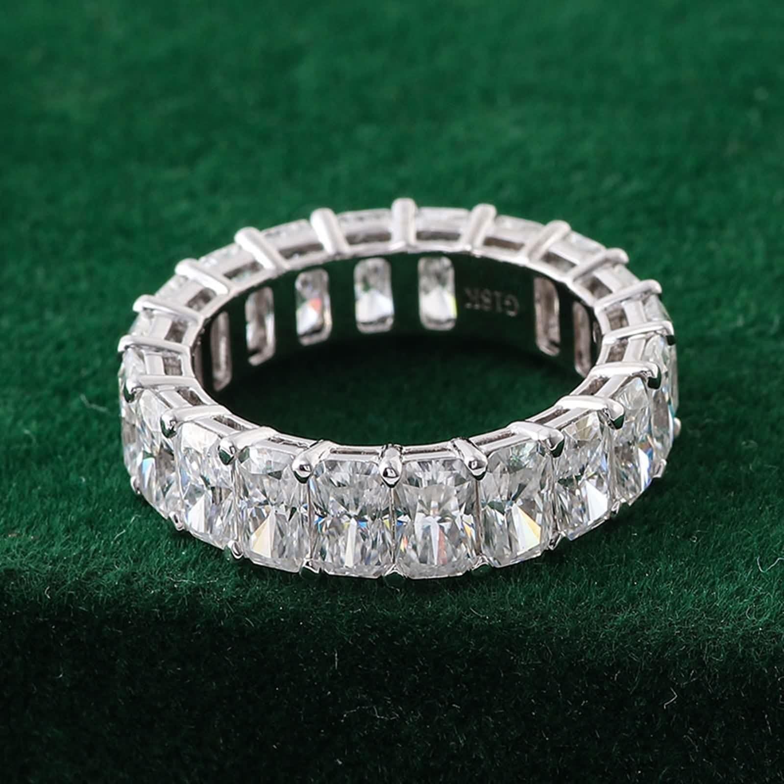 Moissanite obrączka ślubna, 9K/14K/18K białe złoto, Eternity Rectangle z modną modną modą Moissanit