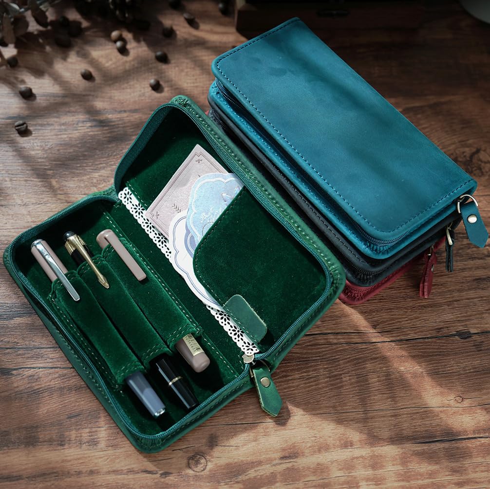 Genérico Astuccio organizer vintage in pelle per penne con 3 scomparti, verde, Consulte la descripción, Vedere la descrizione | Astuccio per penne stilografiche per studio, artisti, disegno, diario, schizzi, viaggi, casa, lavoro e scuola