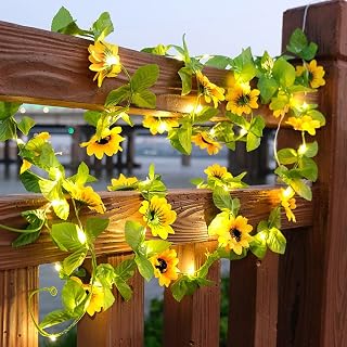 Sunflower Decor String Lights, Sunflower Garland Wreath Hanging Lamp with 20 LED, Fairy Night Lights for Home/Room/Bedroom/Bathroom/Wedding/Party/Garden Decoration (6.5 FT, Battery Powered)
