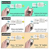 Vista 5 de DieseRC Interruptor de control remoto inalámbrico DC 12V/24V 10A RF Relé receptor con 2 transmisores para luces de techo, lámparas, LED y control