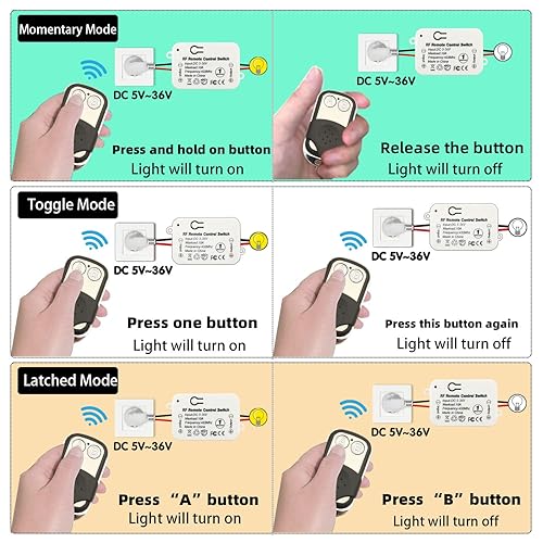 Miniatura 5 de DieseRC Interruptor de control remoto inalámbrico DC 12V24V 10A RF Relé receptor con 2 transmisores para luces de techo, lámparas, LED y control