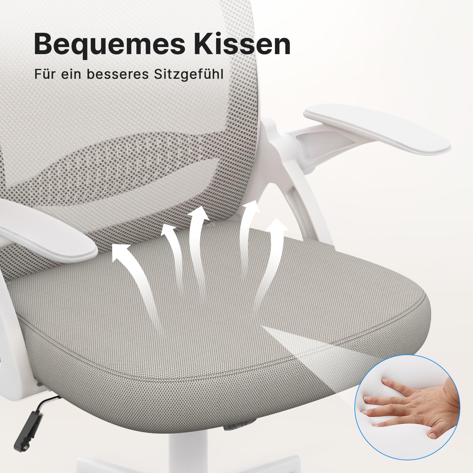 rattantree Ergonomischer Bürostuhl, Schreibtischstuhl mit Atmungsaktiver Rückenlehne, Höhenverstellbarer, Netzstuhl mit Hochklappbaren Armlehnen, Computerstuhl, 360° Drehstuhl für Büro, Zuhause, Grau