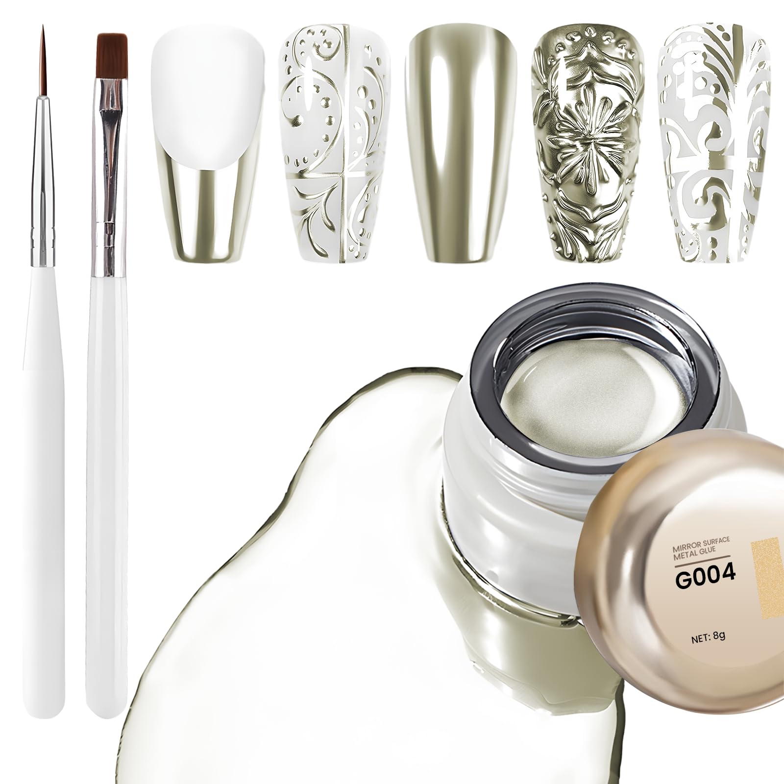 Gel de peinture métallique pour ongles, liner métallique, kit de peinture à jour, gel UV réfléchissant fort, avec pinceaux, gel à ongles, or clair
