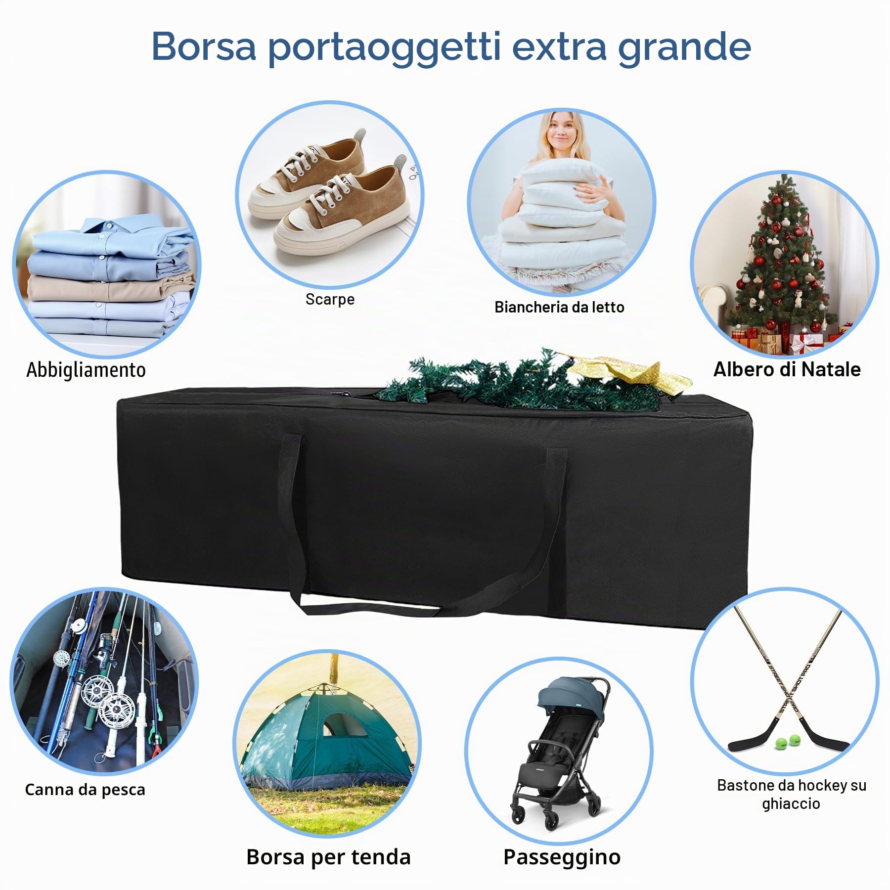 INFANZIA Borsa sportiva, borsa da viaggio extra large con cerniera migliorata, Nero , 334L (152x51x43cm), Borsa sportiva extra grande