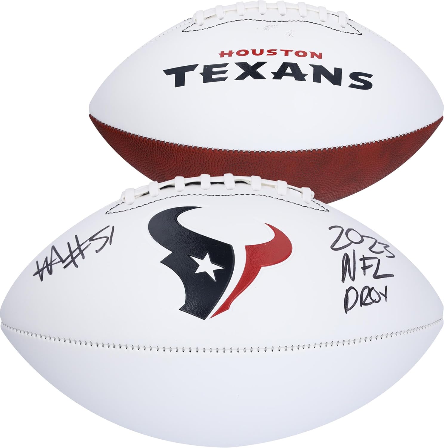 Will Anderson Jr. Houston Texans Autographed Franklin Panel Football with "2023 NFL DROY" Inscription - Autographed College Footballs