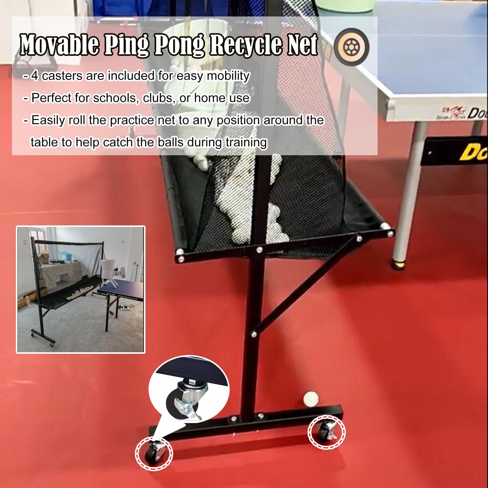 Rete di cattura robot da ping pong, strumento di allenamento per adulti e bambini per esercizi con più palline, attrezzatura per la raccolta del riciclo di ping pong per la pratica del servizio all'ap