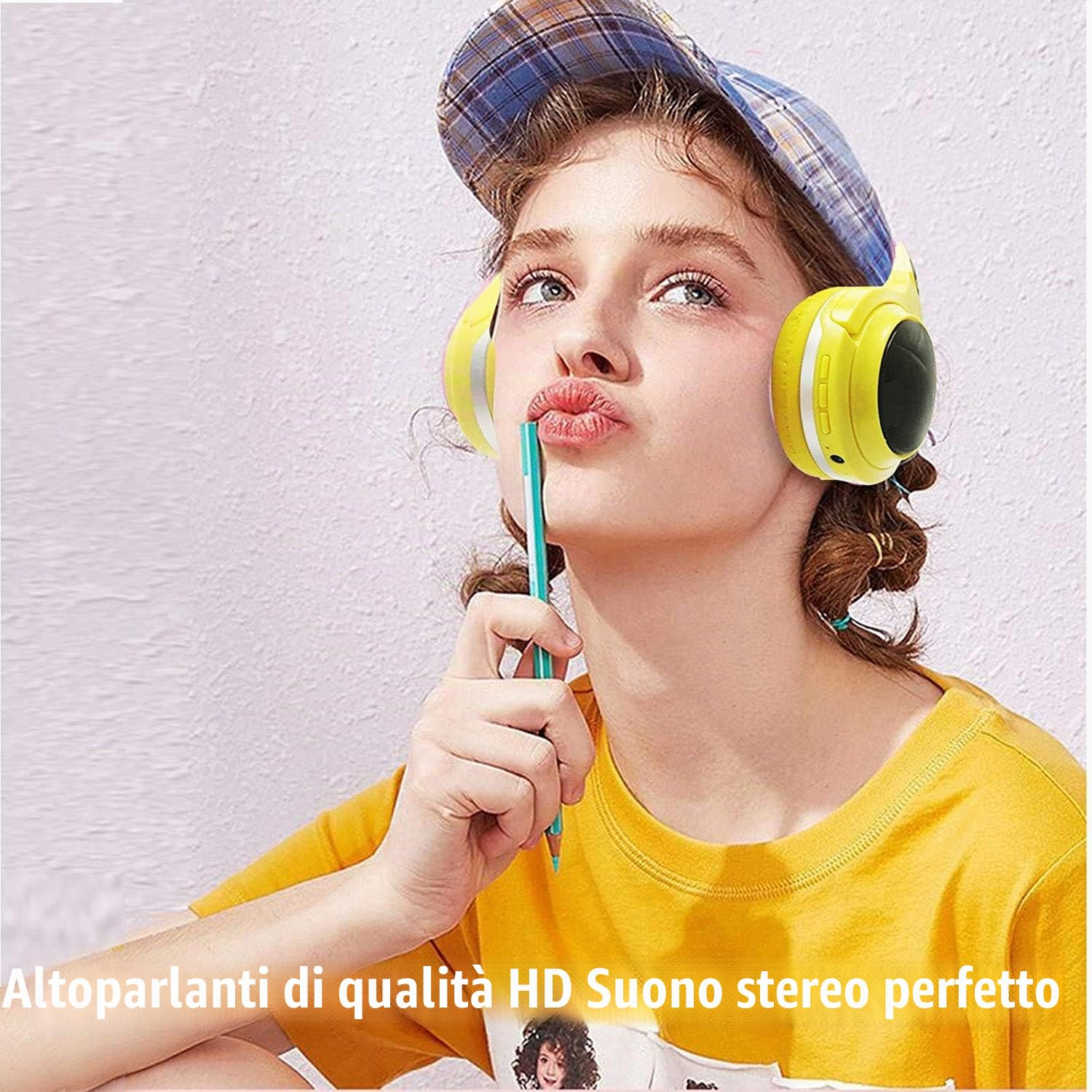 SVYHUOK Cuffie Wireless Bluetooth Bambini per Ragazzi Bambine, Giallo Cuffie con Microfono, Cuffie Over Ear Pieghevole con Luci a LED per cellulare/tablet/PC/laptop/IPad Compleanno Xmas Regali