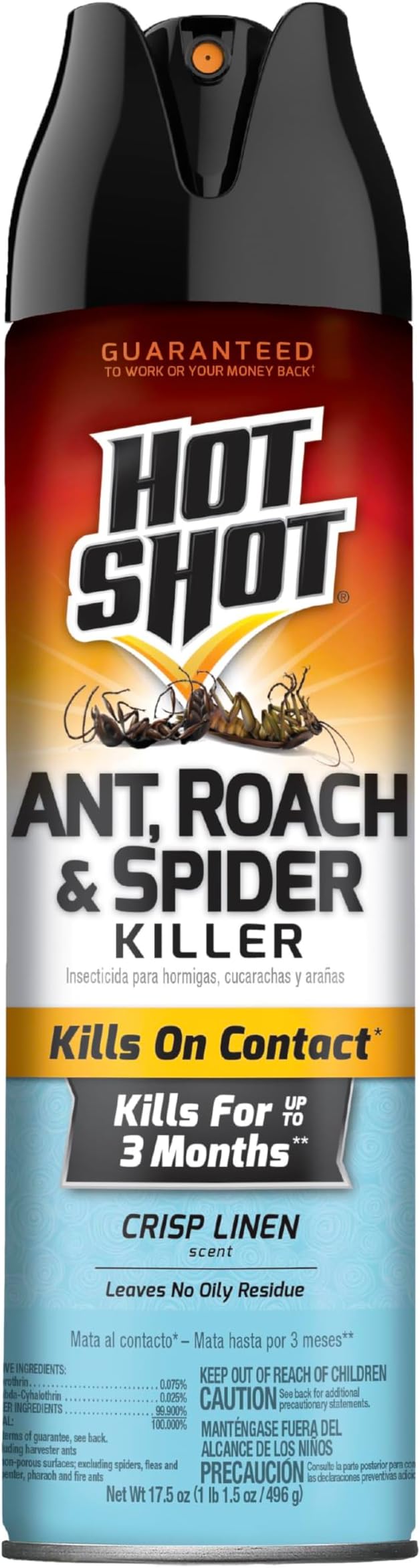 Hot Shot Ant, Roach & Spider Killer, Kills Insects Indoors and Outdoors, Kills Roaches and Listed Ants on Contact, Insecticide Spray, 17.5 Ounce (Crisp Linen)