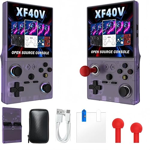 XF40V - Consola de juegos de mano retro, pantalla IPS HD de 4.0 pulgadas, palo de arcada intercambiable, sistema Linux, juegos clásicos precargados