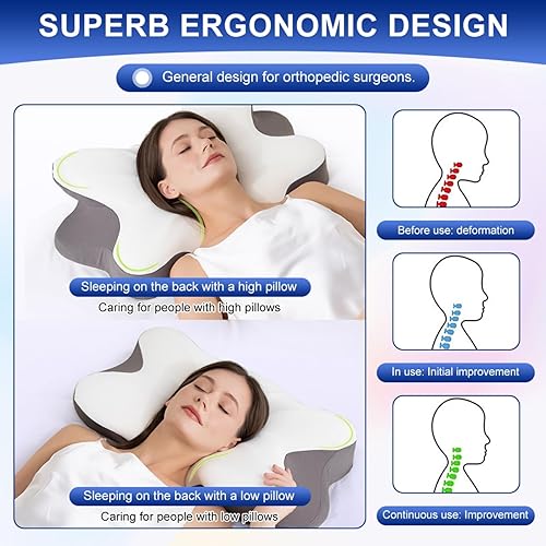 Miniatura 4 de Almohada cervical de espuma viscoelástica para aliviar el dolor de cuello, almohada ortopédica ergonómica de mariposa para dormir de lado, espalda y