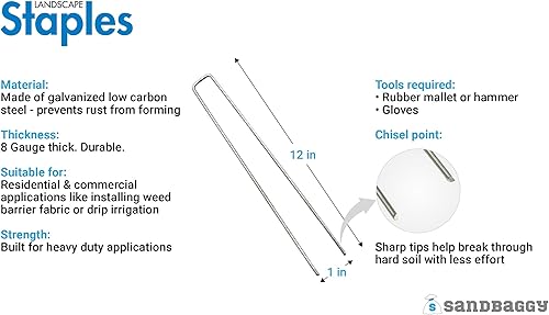 Miniatura 2 de Sandbaggy Grapas de paisaje sin óxido de 12 pulgadas  Estacas de jardín SOD extra largas para barrera de malezas (100 grapas)
